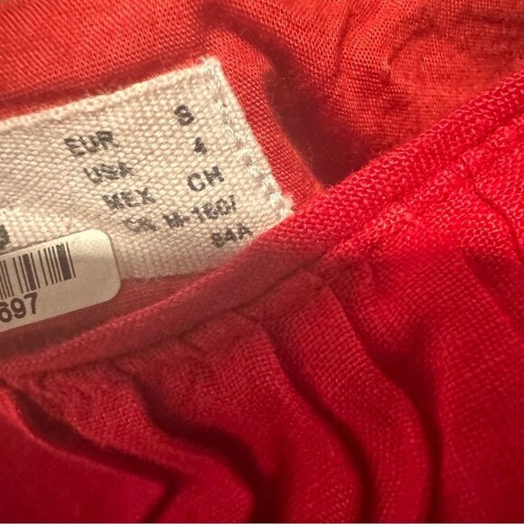 Mango Red Pure Linen Sheath Ruffle Peplum Mini Dress - Picture 8 of 9